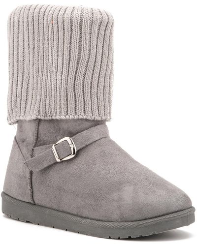 Olivia Miller Faux Suede Knit Trim Ankle Boots - Gray