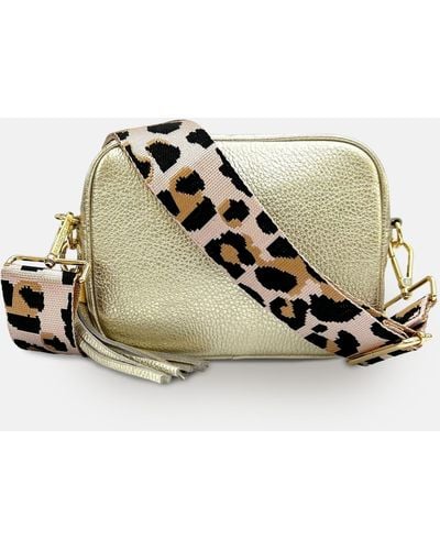 Apatchy London Leather Crossbody Bag With Pale Pink Leopard Strap - Natural