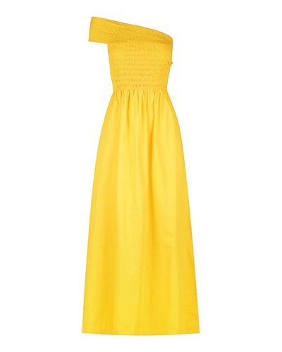 SWF One Shoulder Shirred Maxi Dress In Spanish Sun - Yellow