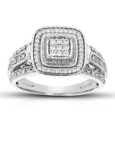 Vir Jewels 1/3 Cttw Round Cut Lab Grown Diamond Engagement Ring 67 Stones .925 Sterling Prong Set - Metallic