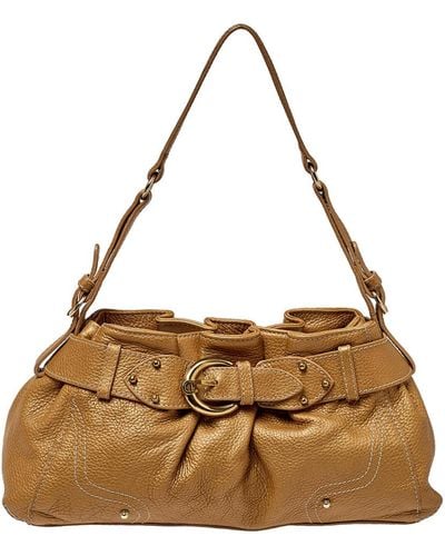 Aigner Pleated Leather Satchel - Brown