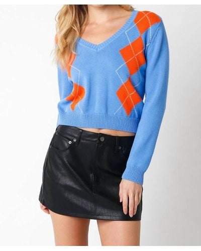 Olivaceous Lea Argyle Sweater - Blue