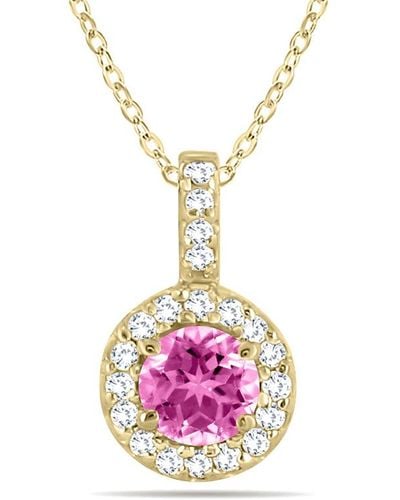 Monary 1/2 Carat Tw Halo Pink Topaz And Diamond Pendant