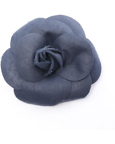 Chanel Camellia Corsage Brooch Fabric Navy - Blue