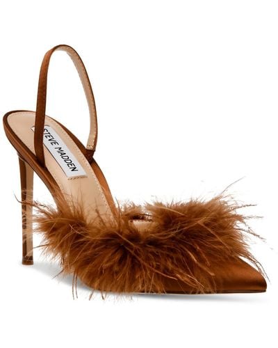 Steve Madden Alexis Satin Feathers Pumps - Brown