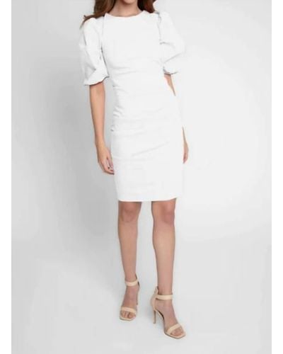 Nicole Miller Puff Sleeve Lauren Dress In White