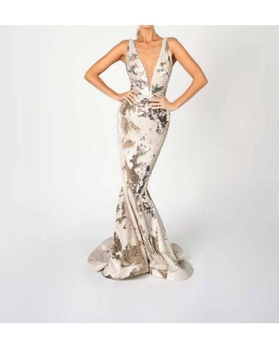 Nicole Bakti Sequin Gown - Metallic