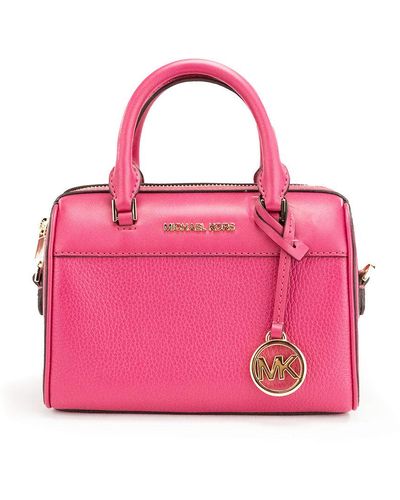 Michael Kors Travel Xs Carmine Pink Leather Duffle Crossbody Handbag Purse