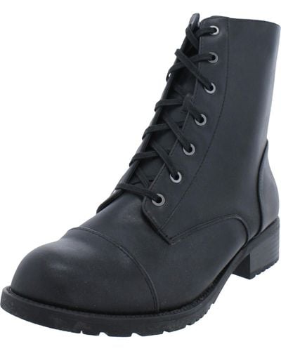 Aqua College Teagen Leather Round Toe Combat & Lace-up Boots - Black