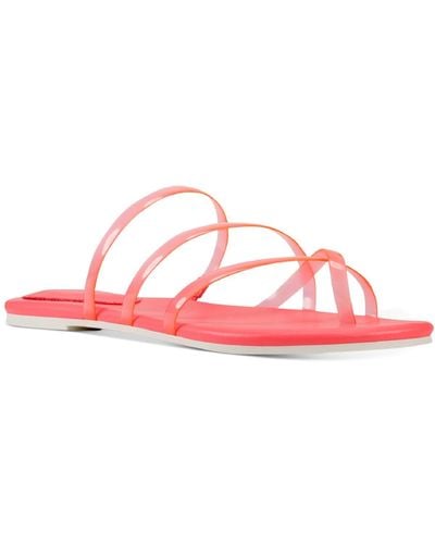 Nine West Benette Clear Toe Strap Flat Sandals - Pink