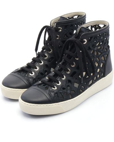 Chanel Coco Mark Lace High Cut Sneakers Leather - Black