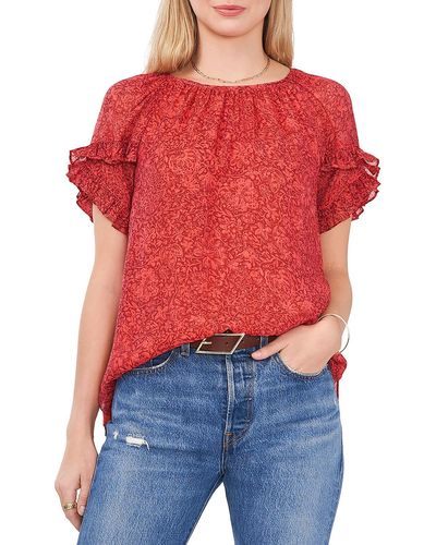 Vince Camuto Paisley Ruffle Sleeve Blouse - Red