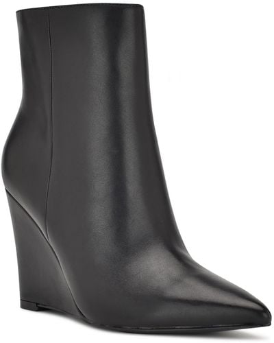 Nine West Leather Embossed Ankle Boots - Black