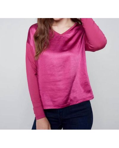 Charlie b Satin Jersey Knit Top - Pink