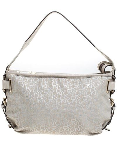 DKNY Ivory Signature Fabric And Leather Shoulder Bag - Gray