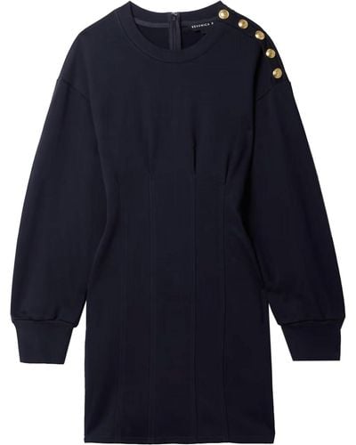 Veronica Beard Dakasha Gold Button Cotton Mini Dress Navy - Blue