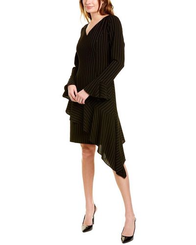 FOCUS BY SHANI Asymmetrical Pinstripe Mini Dress - Black