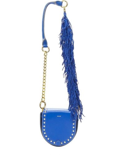 Sacai Horseshow Cobalt Leather Suede Fringe Studs Crossbody Bag - Blue