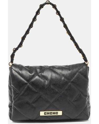 CH by Carolina Herrera Quilted Leather Medium Bimba Soft Shoulder Bag - Black