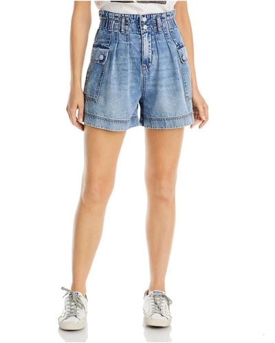 Blank NYC Paperbag Whisker Wash High-waist Shorts - Blue