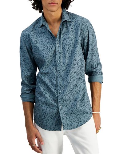 INC Floral Regular Fit Button-down Shirt - Blue