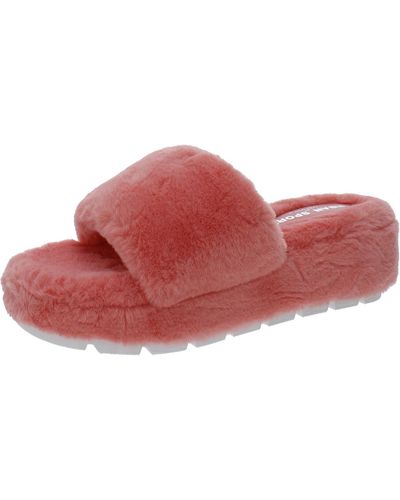 Urban Sport Willow Faux Fur Platforms Slide Sandals - Red