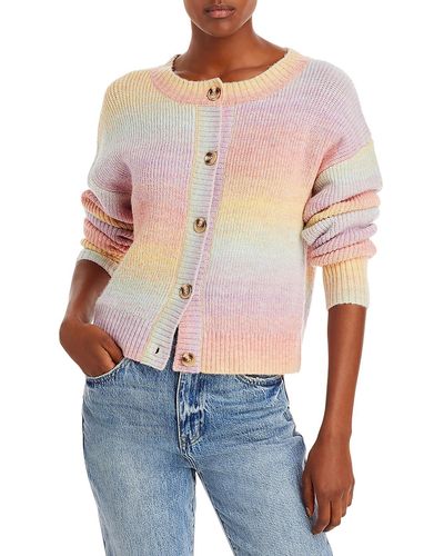 Lucy Paris Sunny Ribbed Trim Button Front Cardigan Sweater - Blue