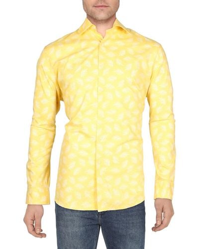 BarIII Organic Cotton Print Button-down Shirt - Yellow