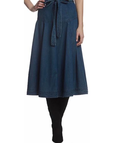 Stellah Washed Belted Midi Skirt - Blue