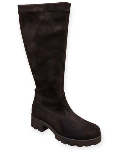 Gabor Microsuede Lug Tall Boots - Black