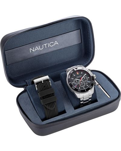 Nautica One Recycled Stainless Steel And Silicone Watch Box Set - Blue