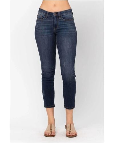 Judy Blue Mid Rise Cropped Relaxed Fit Denim Jean - Blue