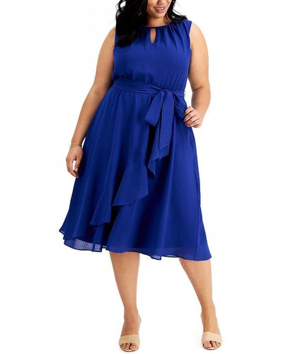Jessica Howard Plus Ruffled Key Hole Midi Dress - Blue