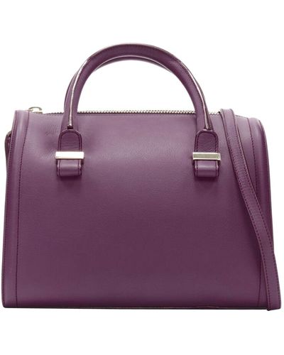 Victoria Beckham New Seven Leather Rolled Handle Structured Bowling Bag - Purple