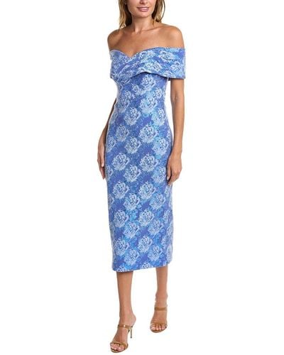 THEIA Stretch Jacquard Fitted Cocktail Dress - Blue