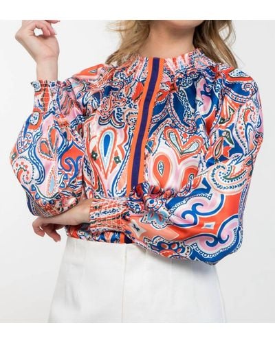 Thml Smock Neck Long Sleeve Paisley Print Top - Red