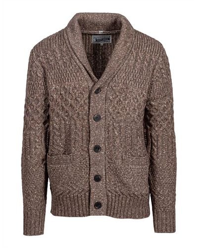 Schott Nyc Shawl Collar Cable Knit Cardigan - Brown