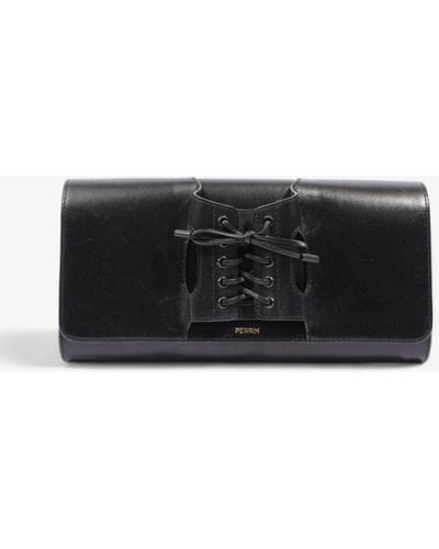 PERRIN Paris Corset Flapover Leather Clutches & Evening Bags - Black