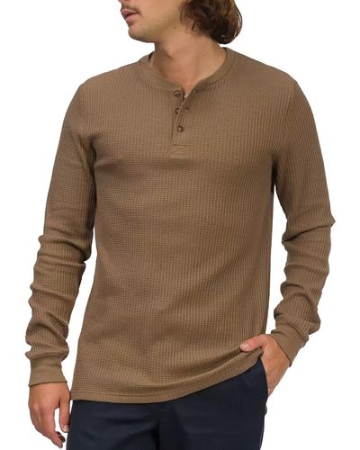 Junk Food Knit Long Sleeve Henley Shirt - Brown