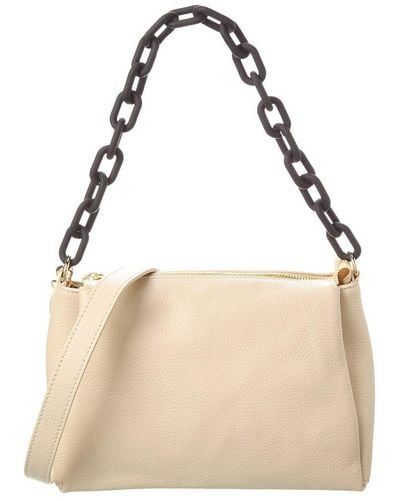Italian Leather Top Handle Shoulder Bag - Natural