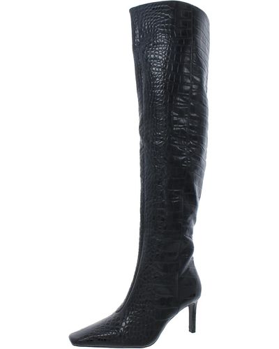Mng Leather Over-the-knee Boots - Black