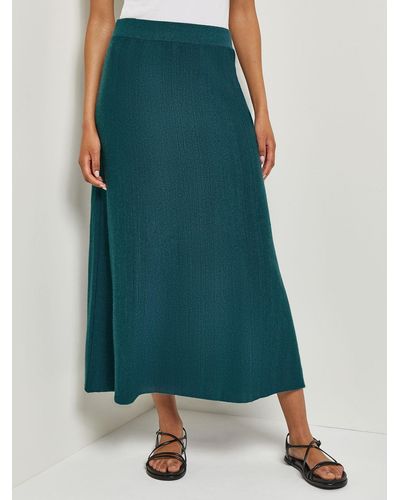 Misook A-line Textural Stripe Cashmere Midi Skirt - Green