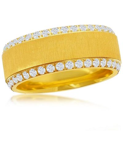 Black Jack Jewelry Stainless Steel Double Row Cz Eternity Satin Band Ring - Plated - Yellow