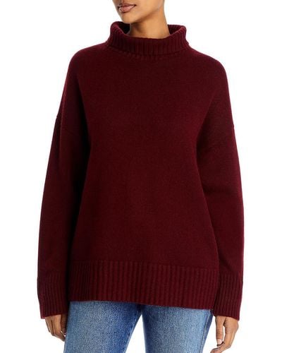 Lafayette 148 New York Cashmere Ribbed Trim Turtleneck Sweater - Red