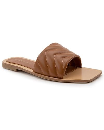 BCBGeneration Ibana Quilted Square Toe Slide Sandals - Brown