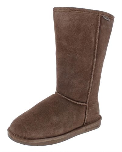 BEARPAW Emma Tall Suede Sheepskin Lined Casual Boots - Brown