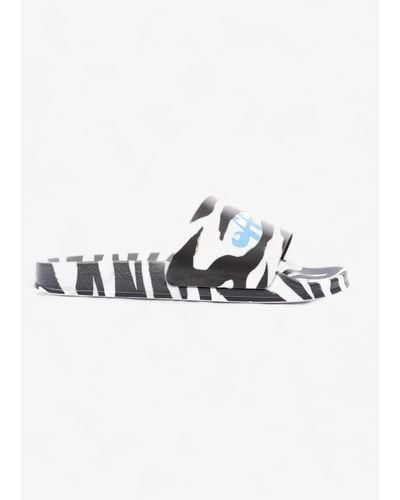 Off-White c/o Virgil Abloh Off White Printed Pool Slides Zebra Print / Rubber - Blue