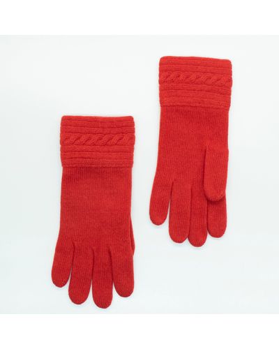 Portolano Cashmere Gloves With Cabled Cuff - Red