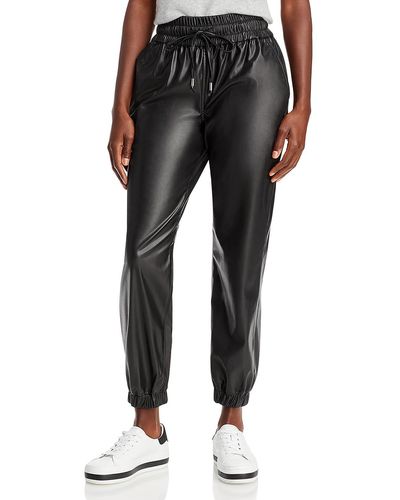Blank NYC Faux Leather Smocked jogger Pants - Black