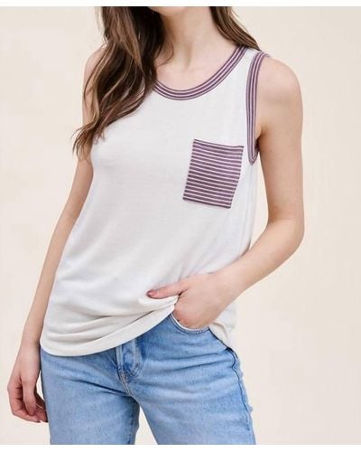 Staccato Melody Striped Color Block Pocket Tank - Blue